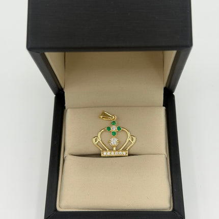 Dije corona contorno casting circones blancos y verdes Oro amarillo 18k +1 / 1,68 Gr / 20,3 mm / 1,9 Cm