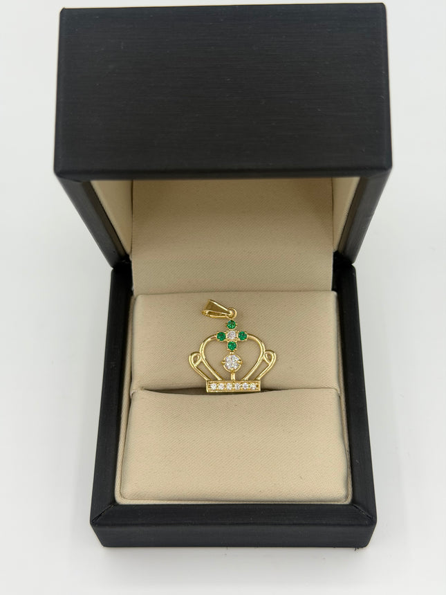 Dije corona contorno casting circones blancos y verdes Oro amarillo 18k +1 / 1,68 Gr / 20,3 mm / 1,9 Cm