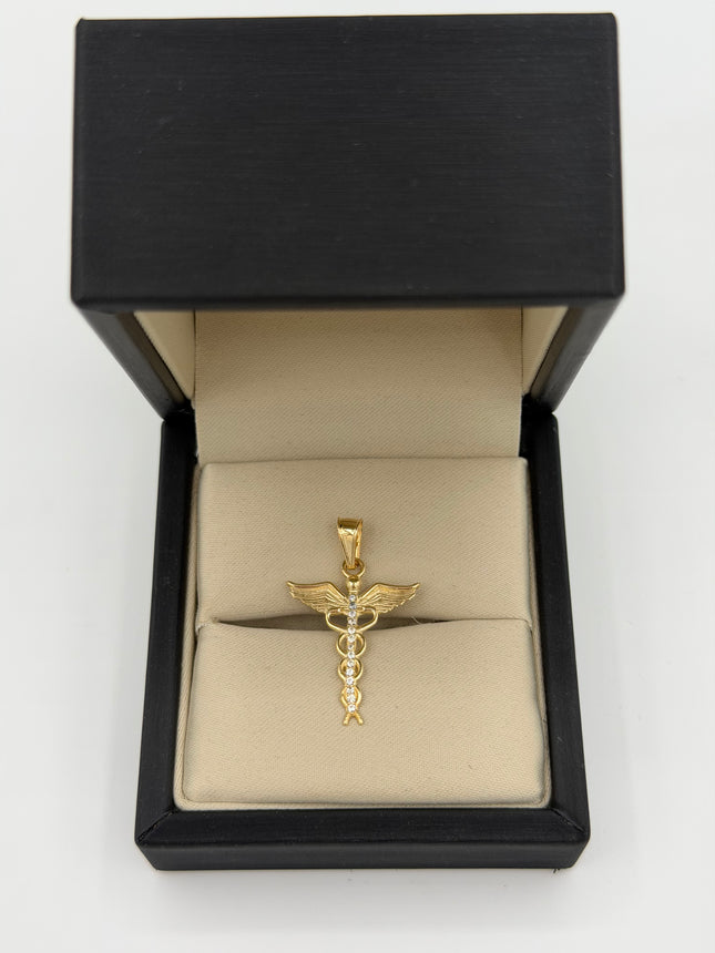 Dije simbolo medicina casting circones blancos Oro amarillo 18k +1 / 1,27 Gr / 19,3 mm / 2,5 Cm