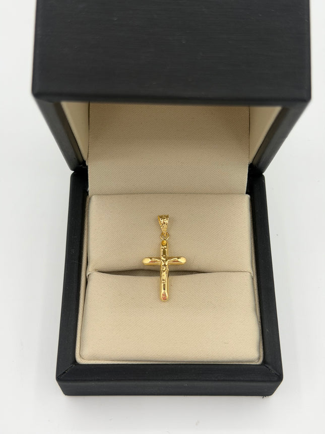 Dije cruz cristo puntas lisas inri grabado Oro amarillo 18k 0,66 Gr / 12,7 mm / 2,2 Cm