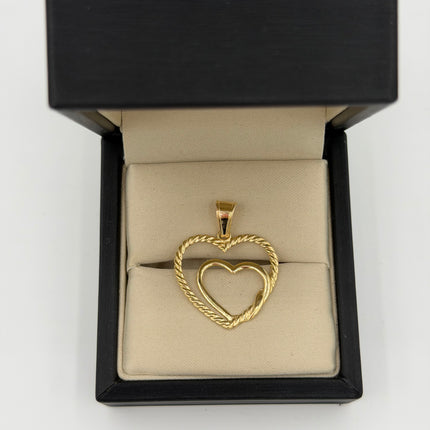 Dije doble corazon borde liso y trenzado Oro amarillo 18k 2,56 Gr / 24,5 mm / 2,4 Cm