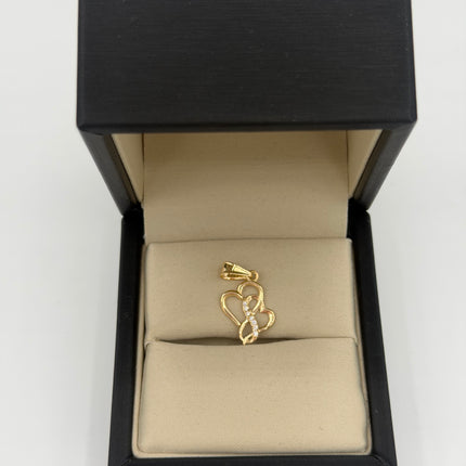 Dije corazones entrelazados casting circones blancos Oro amarillo 18k +1 / 0,80 Gr / 13 mm / 1,7 Cm