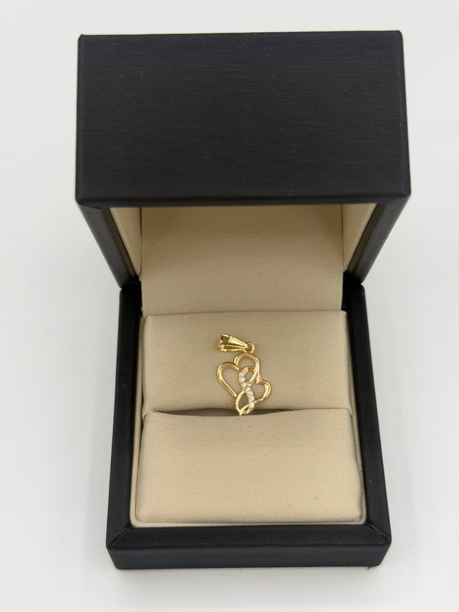 Dije corazones entrelazados casting circones blancos Oro amarillo 18k +1 / 0,80 Gr / 13 mm / 1,7 Cm