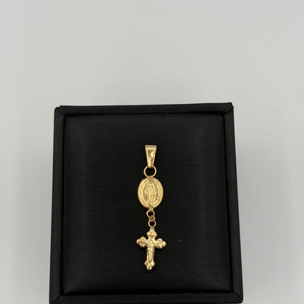 Dije virgen milagrosa ovalada cruz cristo colgante Oro amarillo 18k 0,95 Gr / 8 mm / 3,2 Cm
