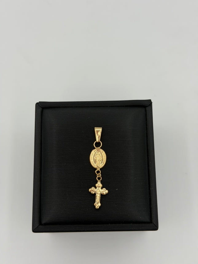 Dije virgen milagrosa ovalada cruz cristo colgante Oro amarillo 18k 0,95 Gr / 8 mm / 3,2 Cm
