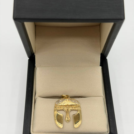 Dije casco espartano casting circones blancos Oro amarillo 18k +1 / 2,91 Gr / 18 mm / 2,5 Cm