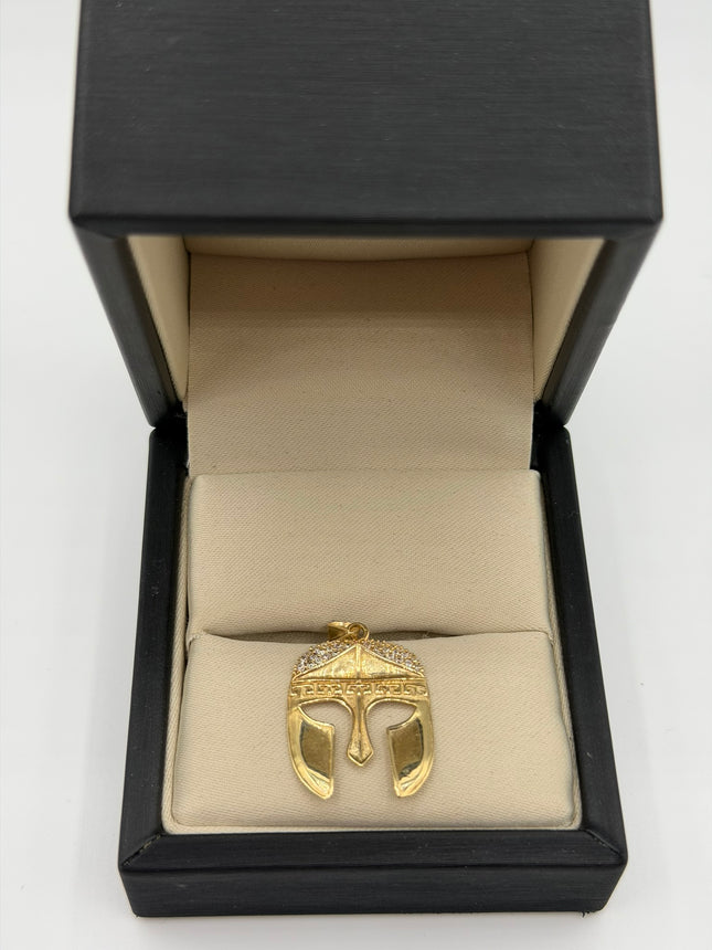Dije casco espartano casting circones blancos Oro amarillo 18k +1 / 2,91 Gr / 18 mm / 2,5 Cm