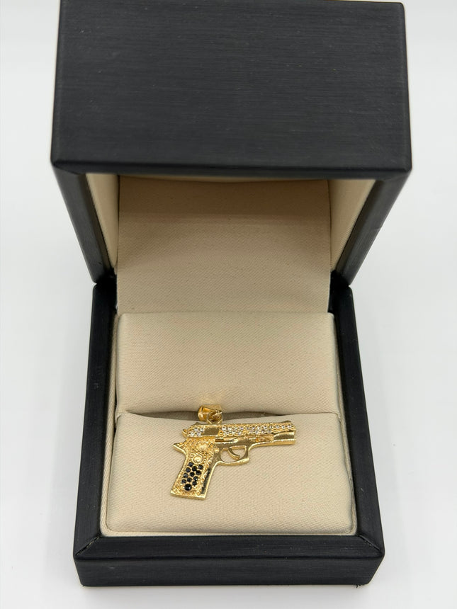 Dije pistol4 casting circones blancos y negros Oro amarillo 18k +1 / 3,16 Gr / 25 mm / 1,9 Cm