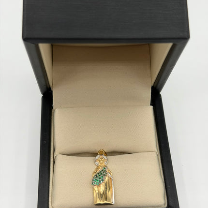 Dije San Judas Tadeo silueta casting circones verdes Oro amarillo y Oro blanco 18k +1 / 2,98 Gr / 9,7 mm / 2,7 Cm