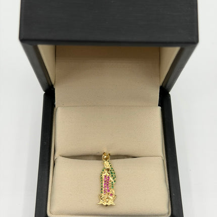 Dije virgen guadalupe silueta casting circones colores Oro amarillo 18k +1 / 2 Gr / 8,3 mm / 2,3 Cm