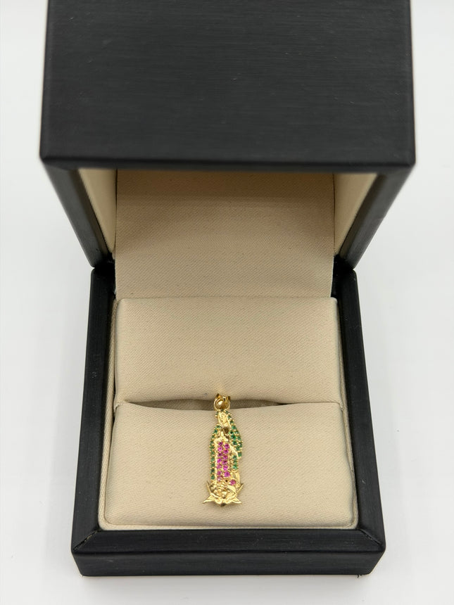 Dije virgen guadalupe silueta casting circones colores Oro amarillo 18k +1 / 2 Gr / 8,3 mm / 2,3 Cm