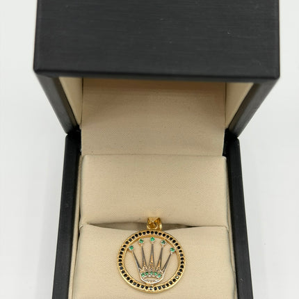 Dije corona rx casting negro y verde  Oro amarillo y Oro blanco 18k +1 / 3,16 Gr / 20,3 mm / 2,3 Cm