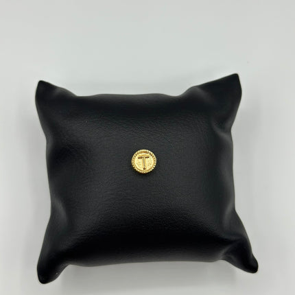 Herraje tambor letra T borde grabados Oro amarillo 18k 0,36 Gr / 0,55 Cm