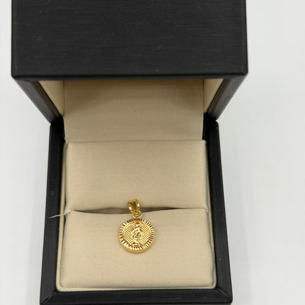 Dije Virgen Milagrosa circular borde rayado Oro amarillo 18k 0,80 Gr / 11,4 mm / 1,5 Cm