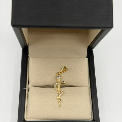 Dije simbolo medicina casting circones blancos Oro amarillo 18k 1,35 Gr / 9,7 mm / 3 Cm