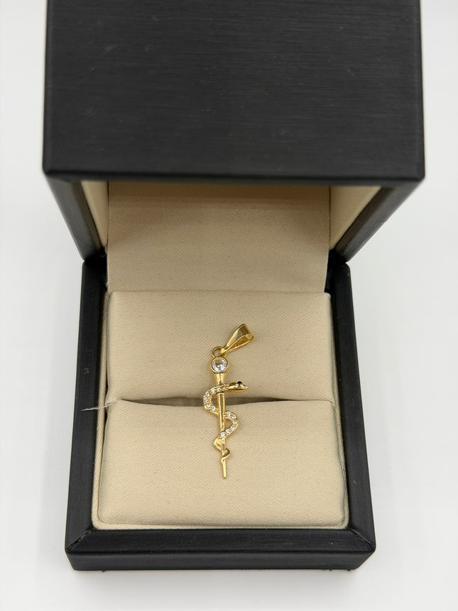 Dije simbolo medicina casting circones blancos Oro amarillo 18k 1,35 Gr / 9,7 mm / 3 Cm