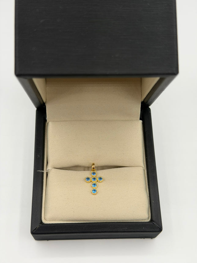 Dije cruz casting azul Oro amarillo 18k +1 / 0,64 Gr / 12 mm / 1,5 Cm