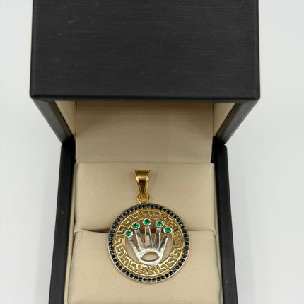 Dije corona rx casting negro y verde  Oro amarillo y Oro blanco 18k +1 / 4,38 Gr / 27,8 mm / 3 Cm