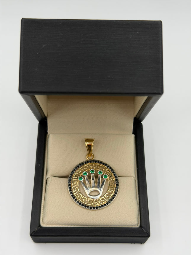Dije corona rx casting negro y verde  Oro amarillo y Oro blanco 18k +1 / 4,38 Gr / 27,8 mm / 3 Cm