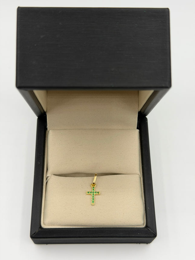 Dije cruz casting verde Oro amarillo 18k +1 / 0,42 Gr / 9,5 mm / 1,2 Cm