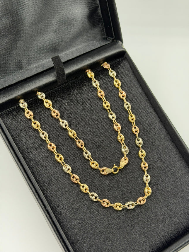 Cadena gc diamantada Tres oros 18k 9,31 Gr / 4 mm / 50 Cm Broche 0,10